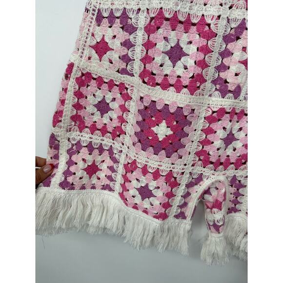 Onepiece Coverup Crochet Short Jumpsuit Pink White size XS/S Resort Retro Rare - Picture 5 of 6